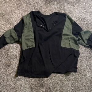 SHEIN Black and Green Colorblock Top